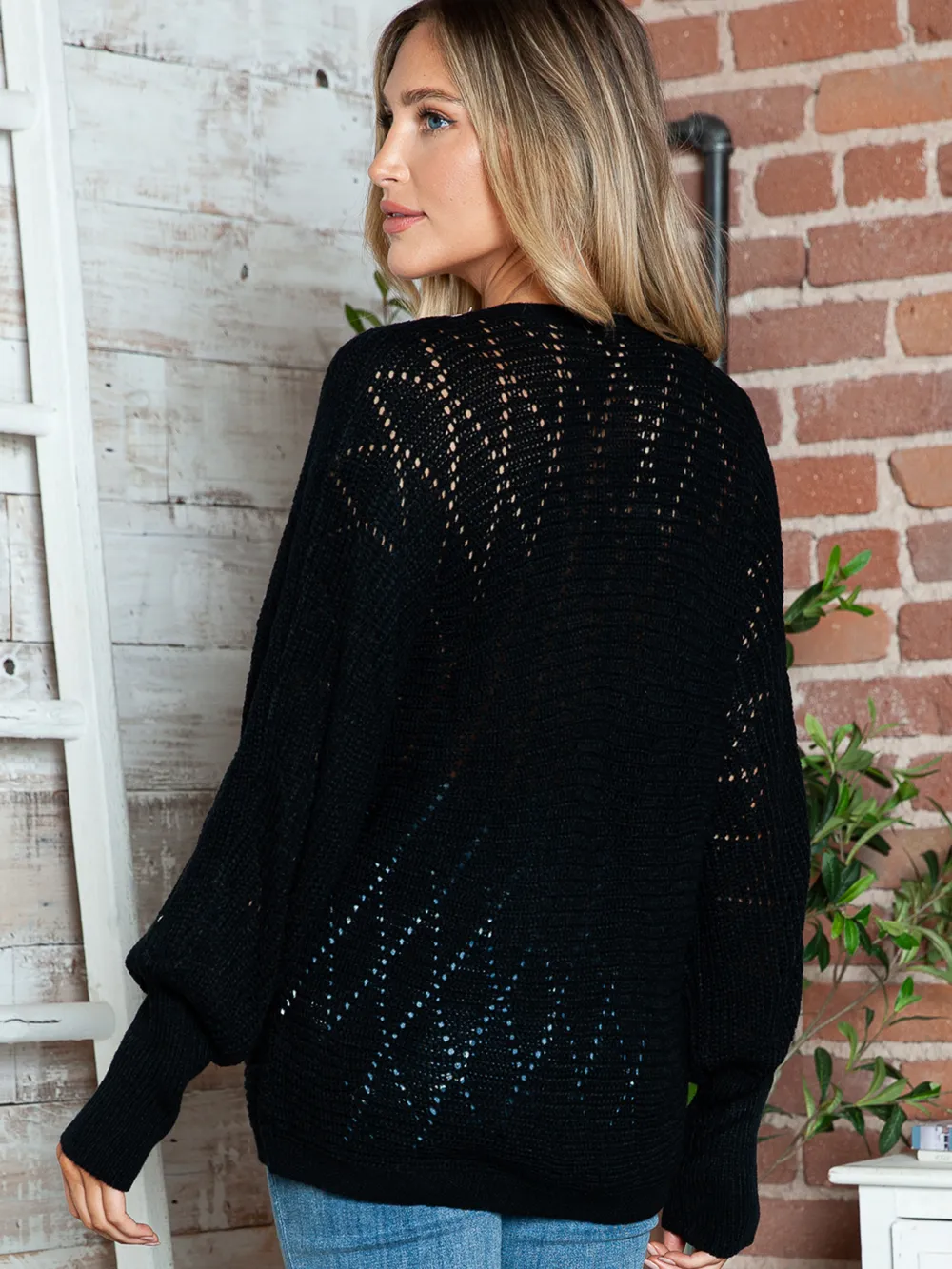 Lace Detail V-Neck Long Sleeve Sweater, image 2