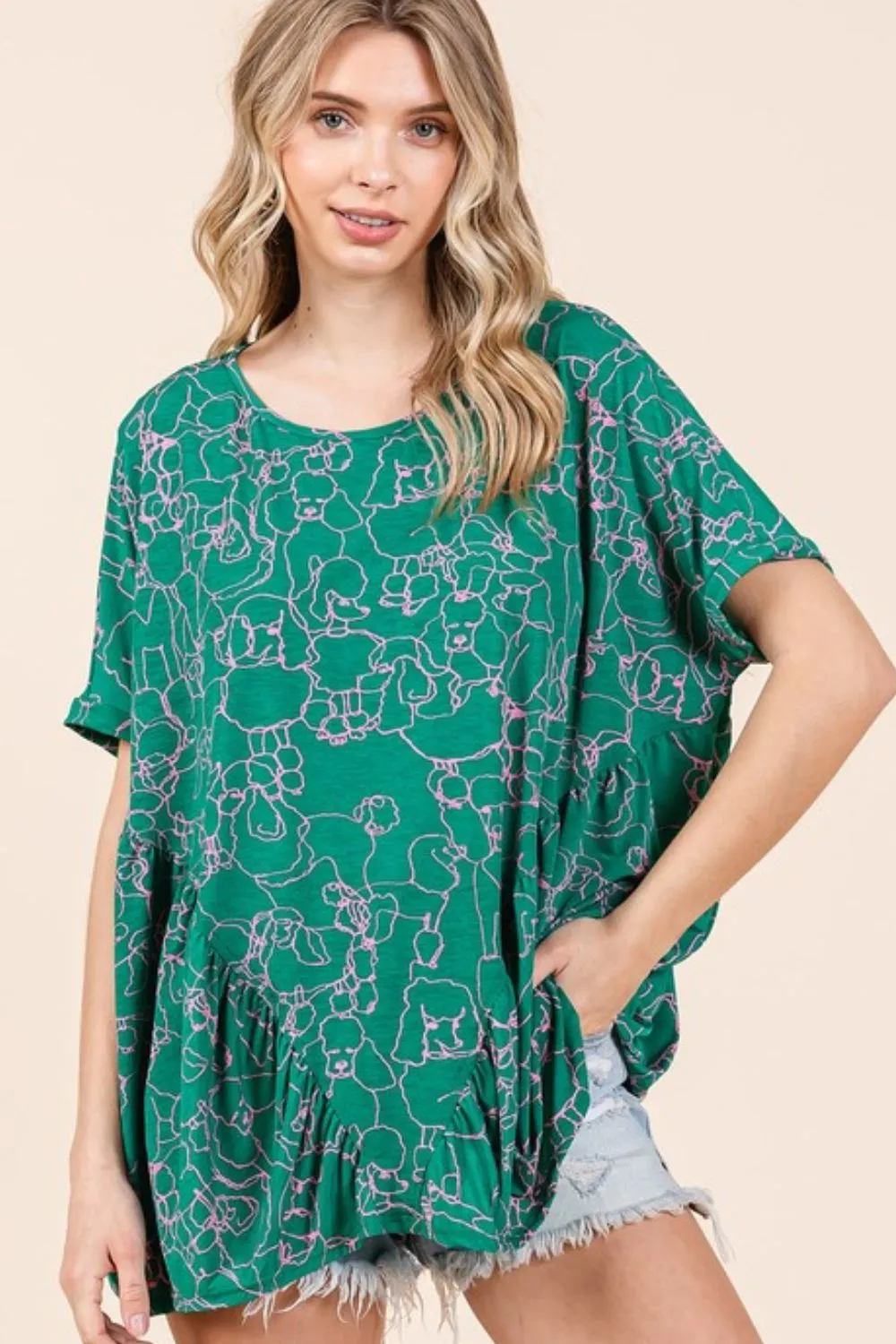 Abstract Print Round Neck Short Sleeve Top