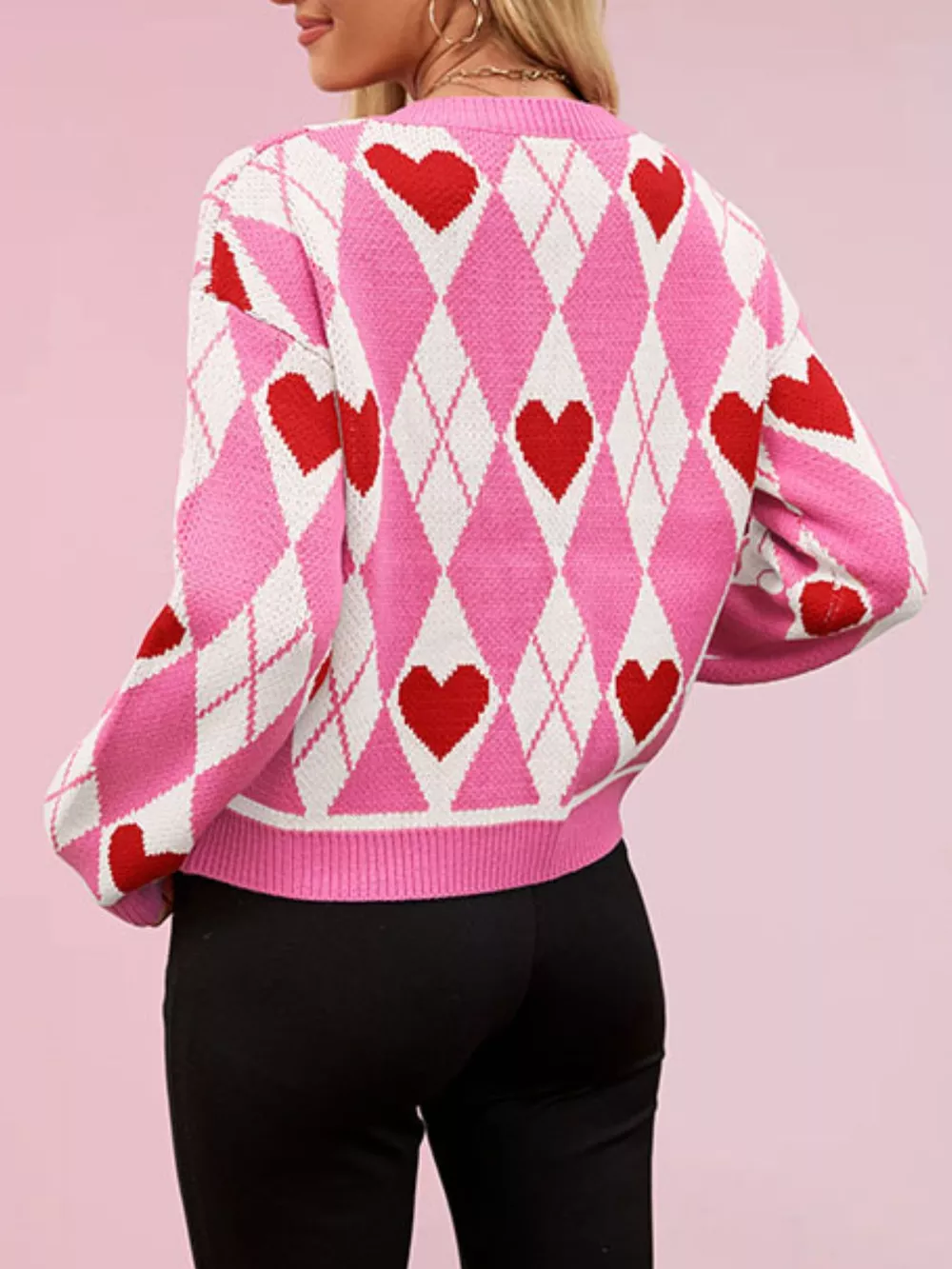 Heart Pattern Button-Up Cardigan, image 8