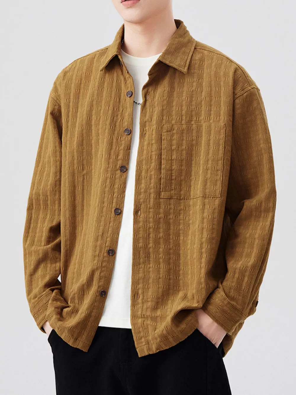 Men's Plus Size Button Up Long Sleeve Shirt, image 4