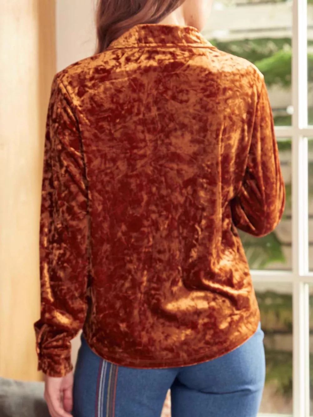 Velvet Button-Down Long Sleeve Shirt, image 9