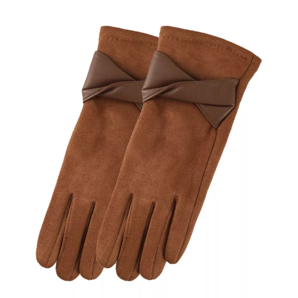 Warm Leather Trimmed Suede Gloves, image 5