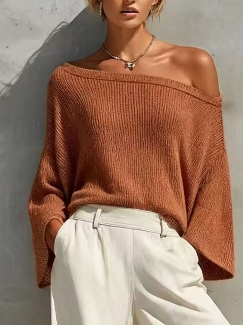 One-Shoulder Knit Top and High-Waisted Pants Set, image 11