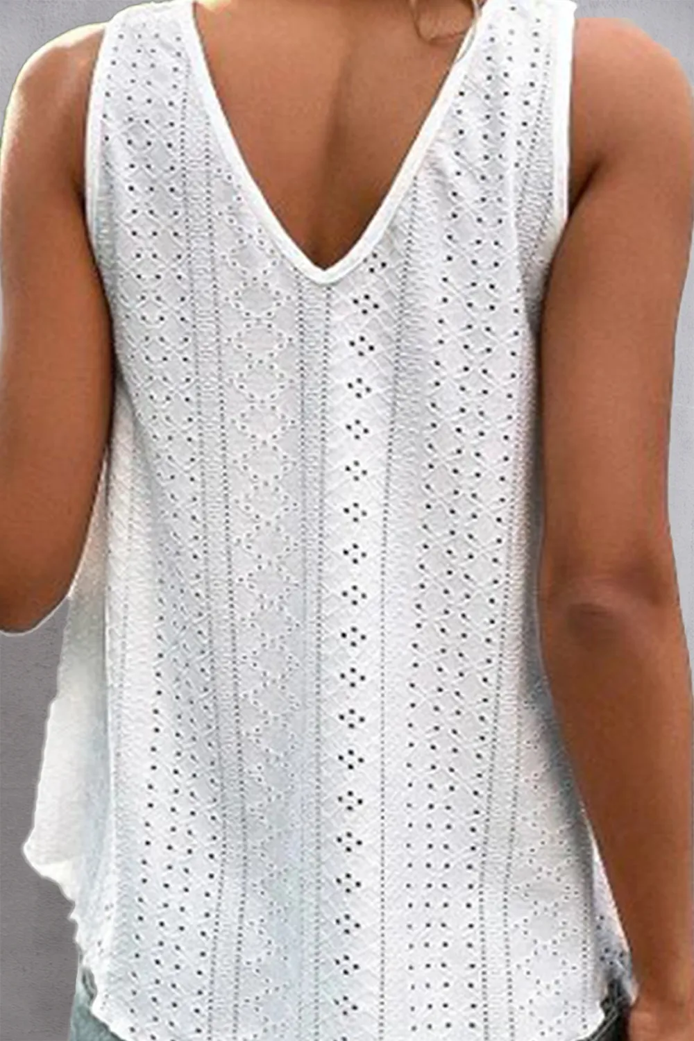 Lace Detail Eyelet V-Neck Tank, image 3