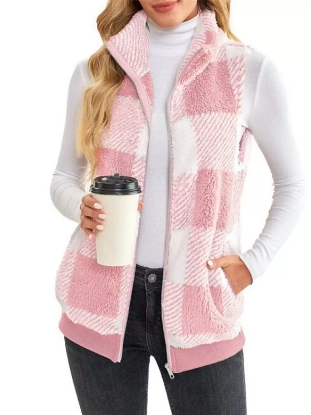 Full Size Color Block Zip Up Vest Coat Plus Size, image 7