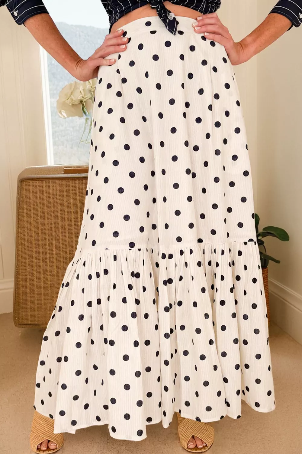 Polka Dot Ruffled Slit Maxi Skirt, image 4