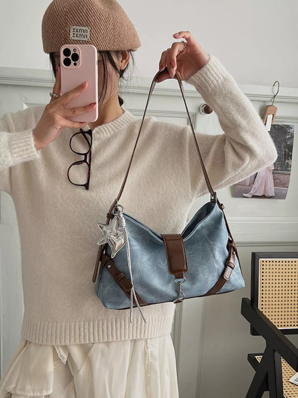 Vintage Wash Crossbody Bag with Leather Accents, image 3