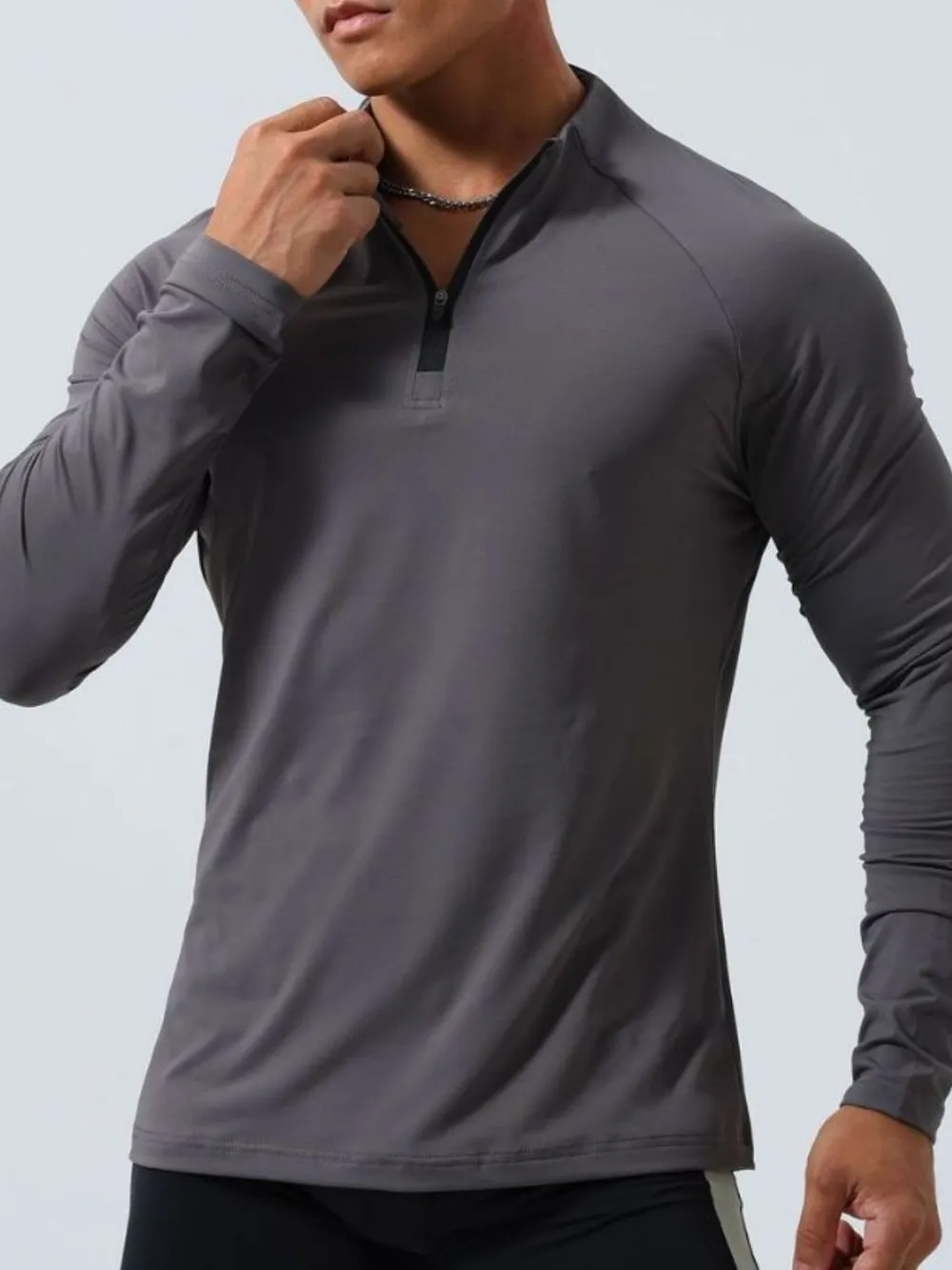 Men's Plus Size Quarter Zip Long Sleeve Top, image 2