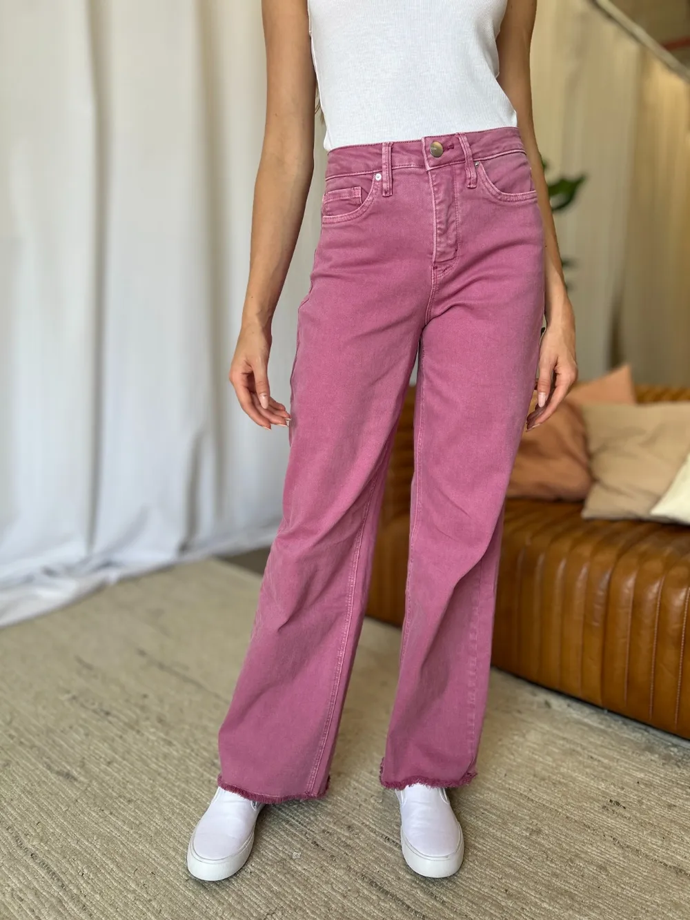Full Size High Rise Garment Dye Wide Leg Jeans, image 19