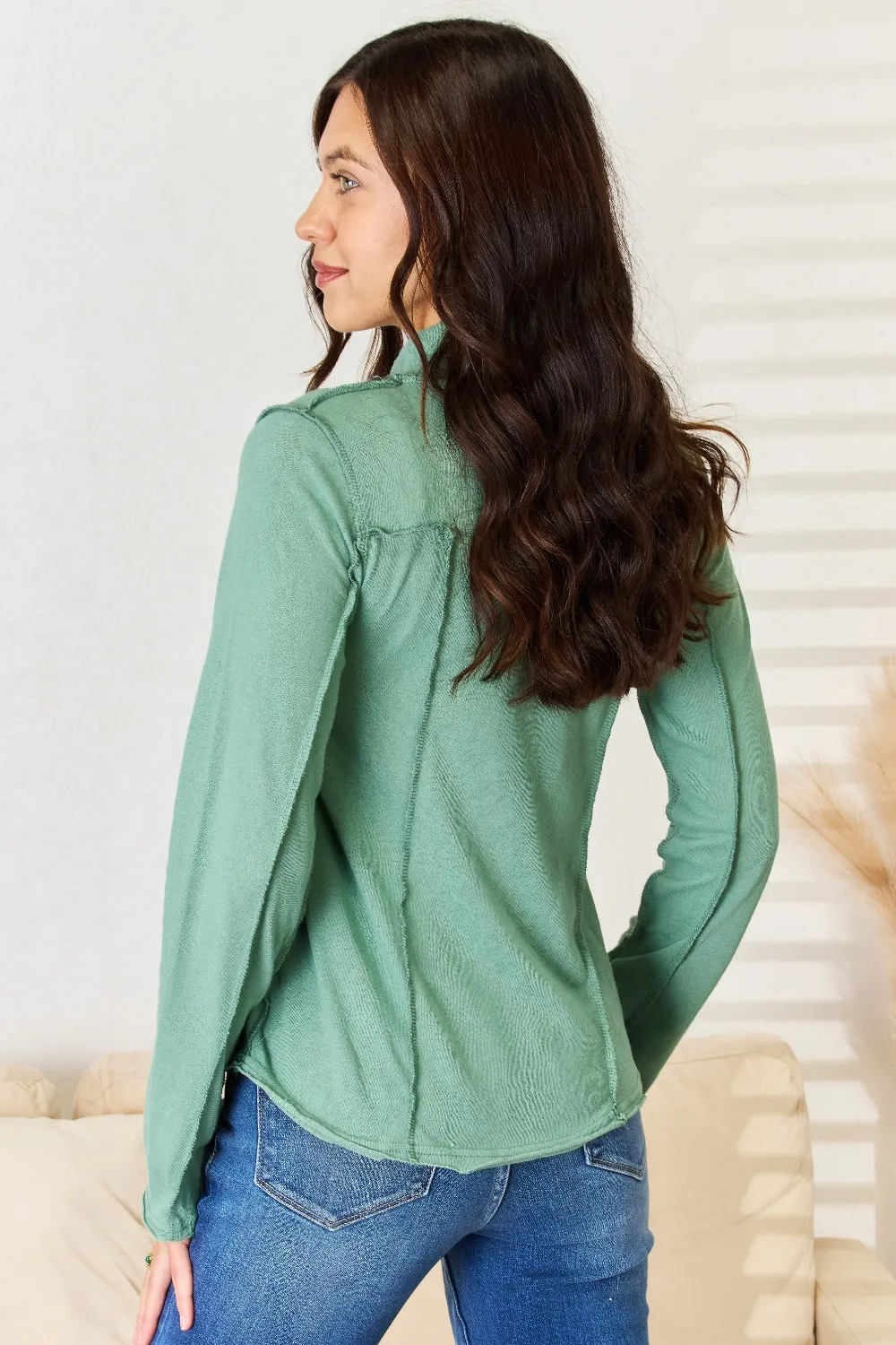 Exposed Seam Long Sleeve Knit Top, image 2