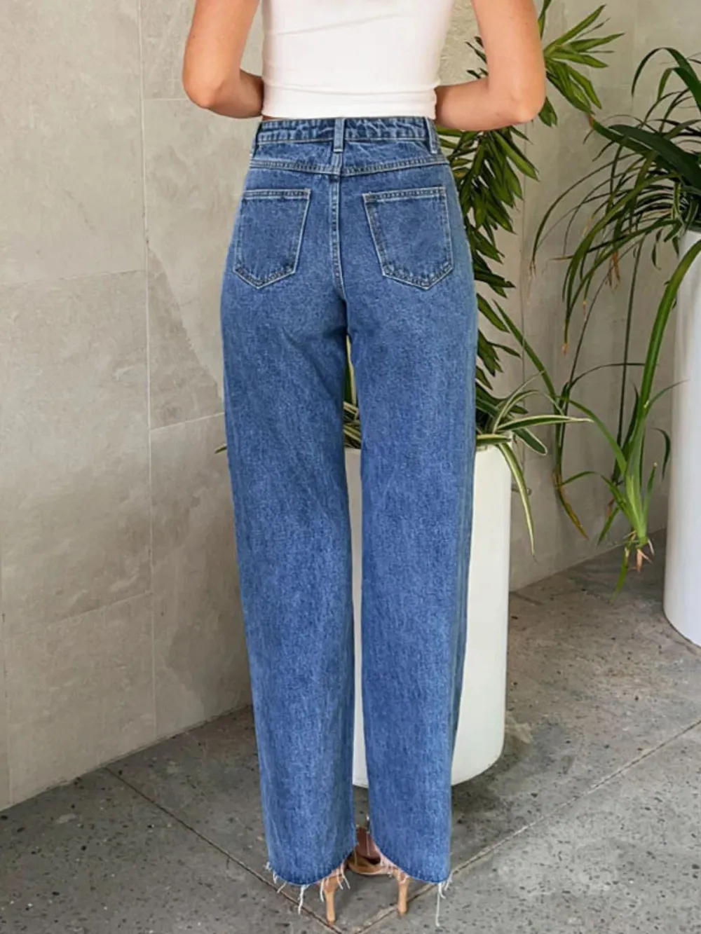 Pearl Embellished High Waist Straight Leg Jeans, image 4