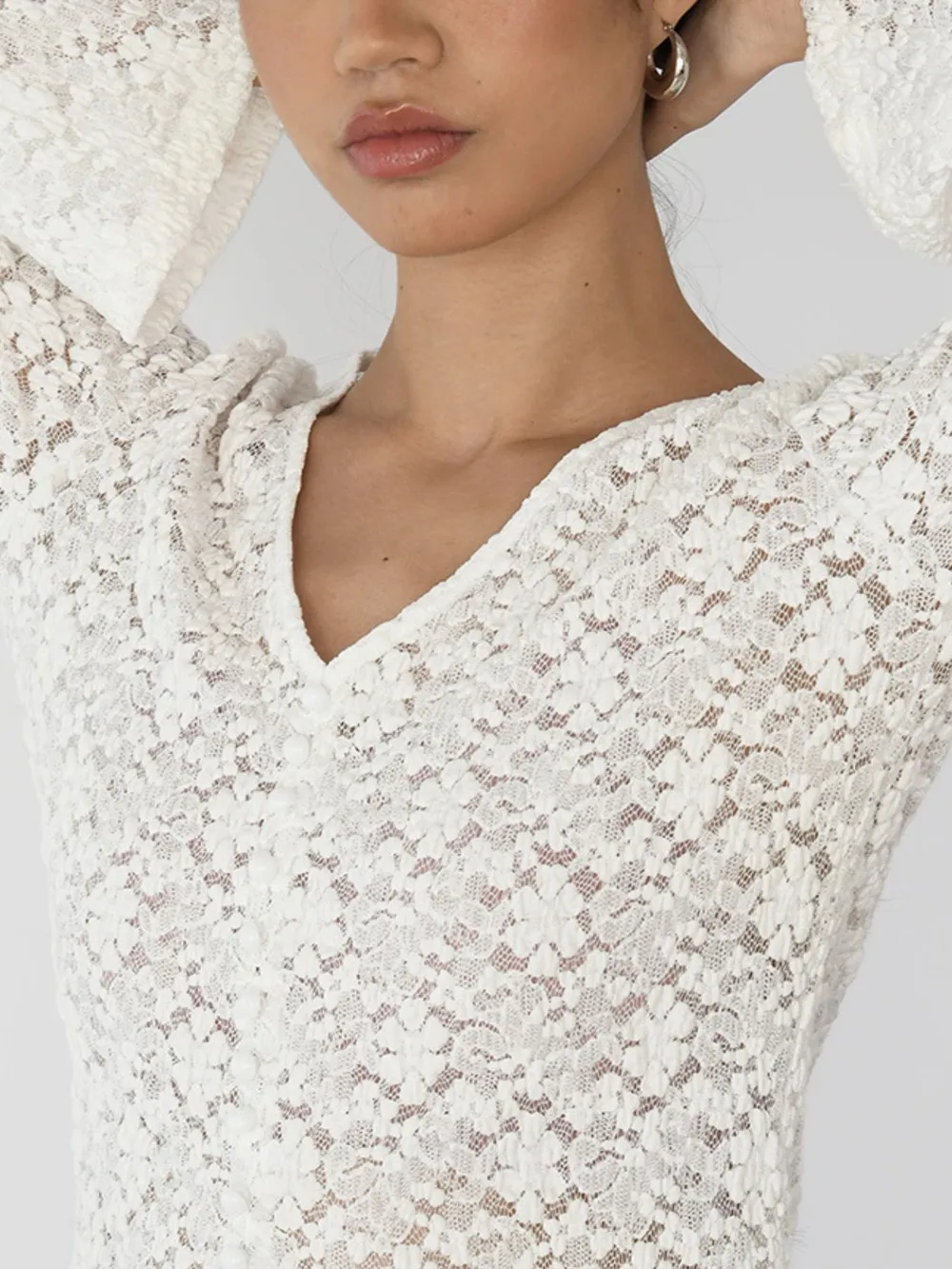 Lace V-Neck Flare Sleeve T-Shirt, image 5