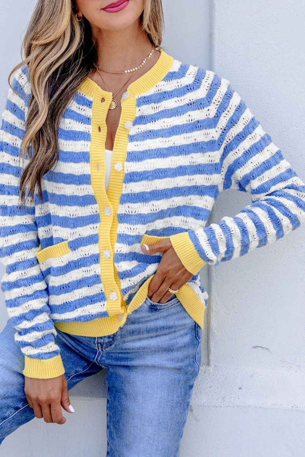 Striped Knit Button Up Cardigan, image 5
