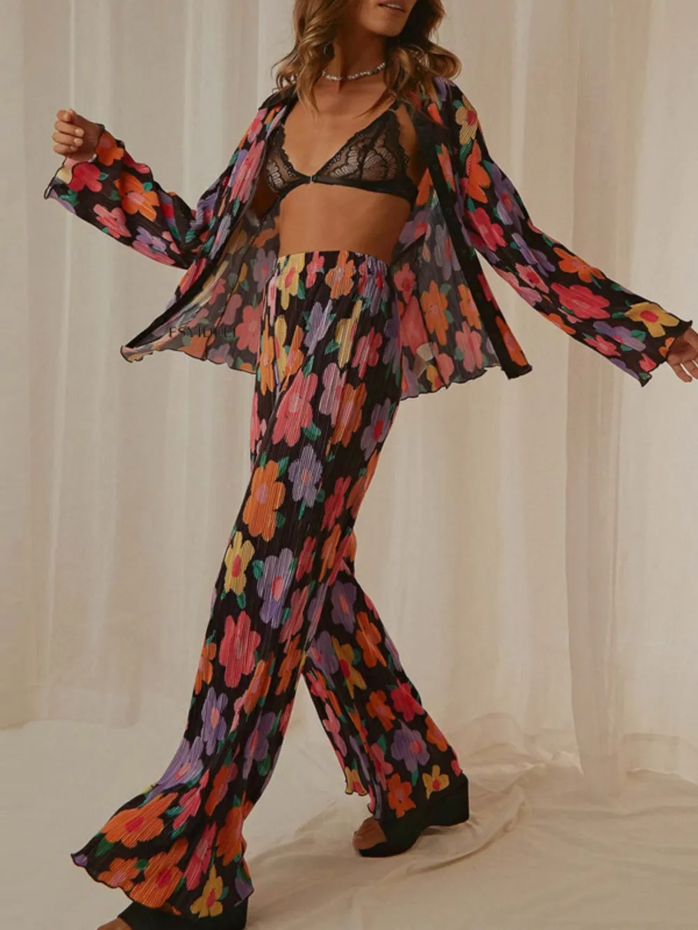 Printed Button Up Shirt and Pants Set, image 8