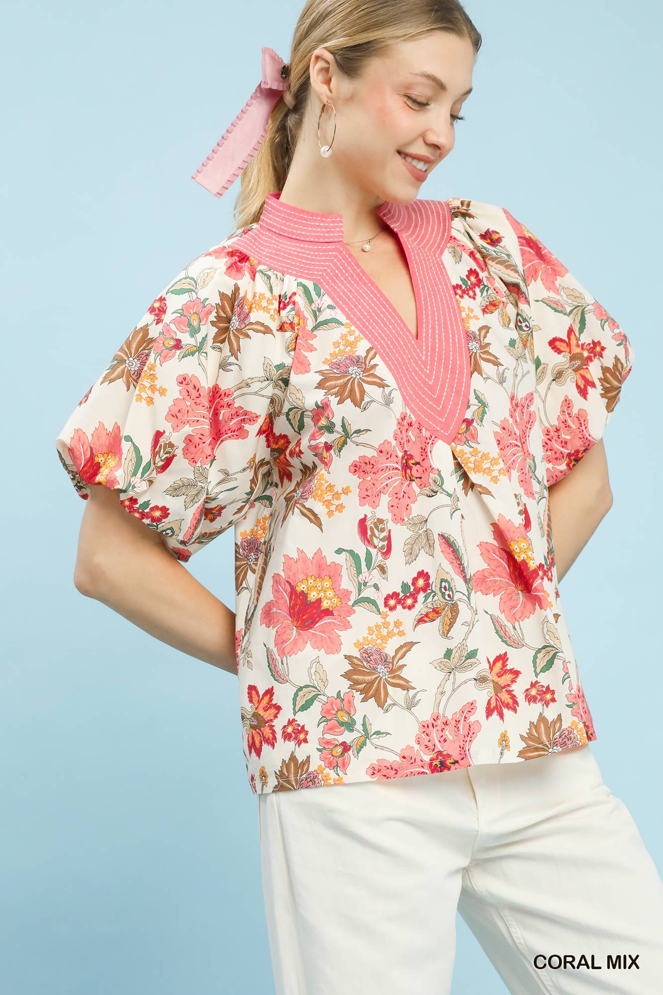 Mix Floral Puff Sleeve Blouse, image 5