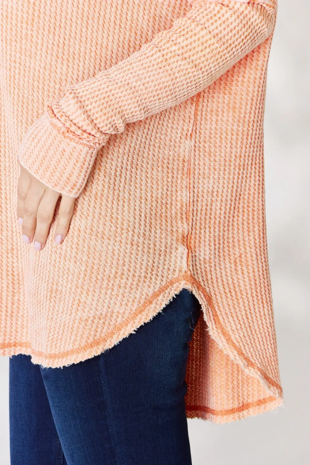 Oversized Washed Waffle Long Sleeve Top, image 5