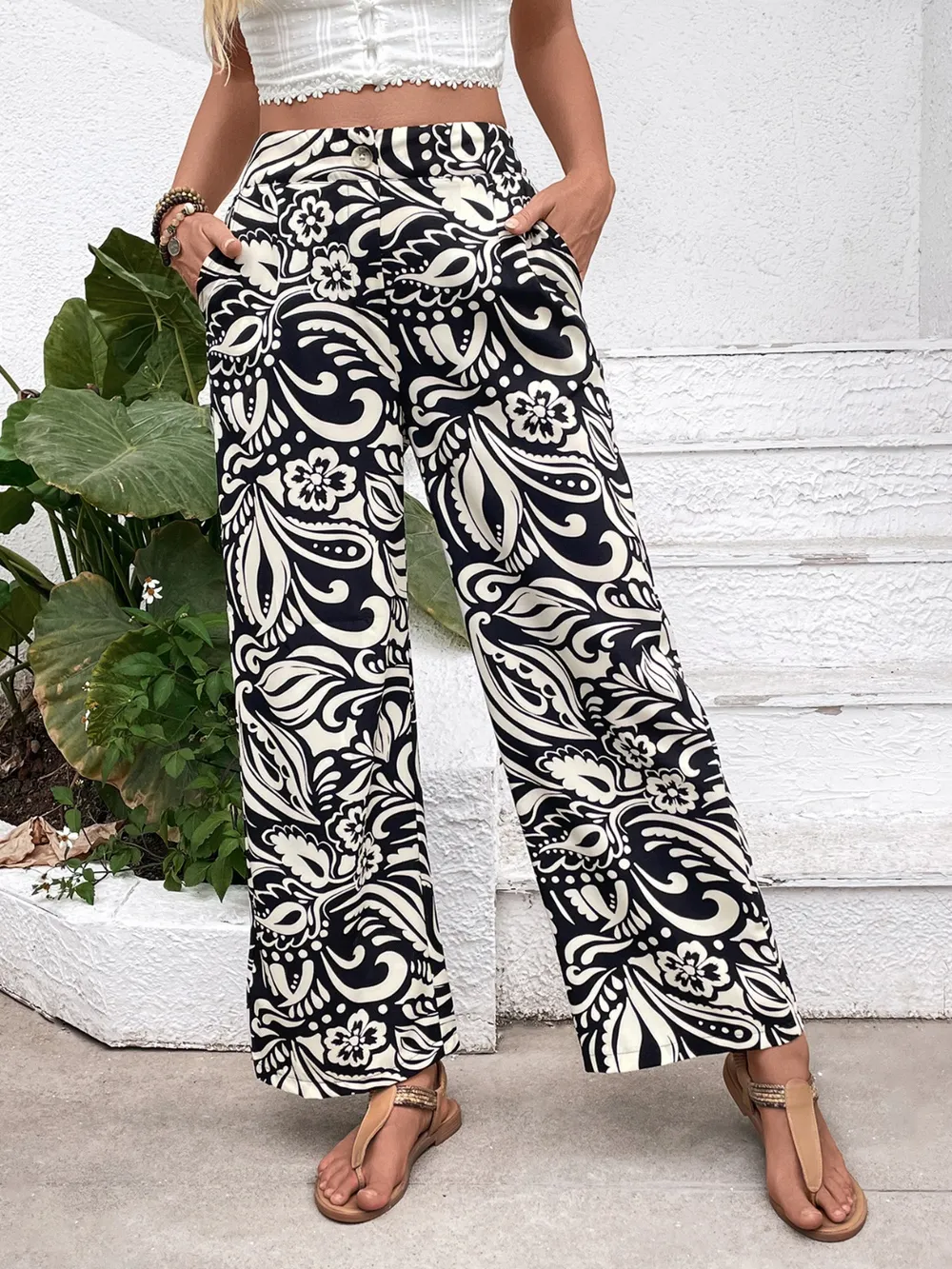 Printed Wide Leg Pants, image 6