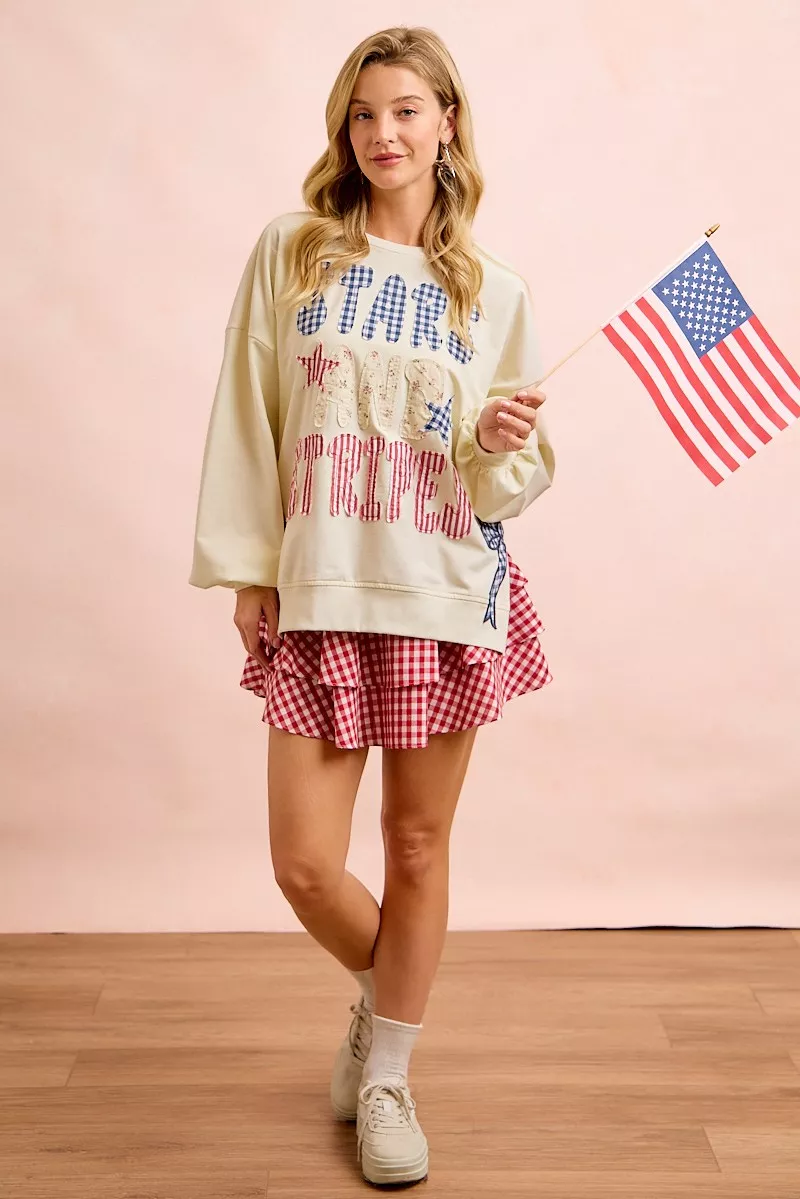 BiBi 4th Of July Stars And Stripes Patches Sweatshirt, image 9