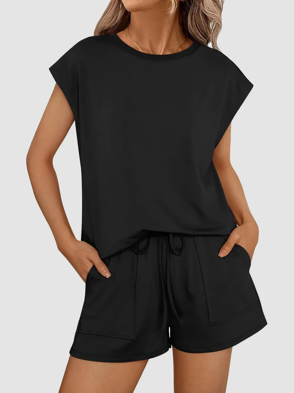 Round Neck Cap Sleeve Top and Shorts Set, image 18