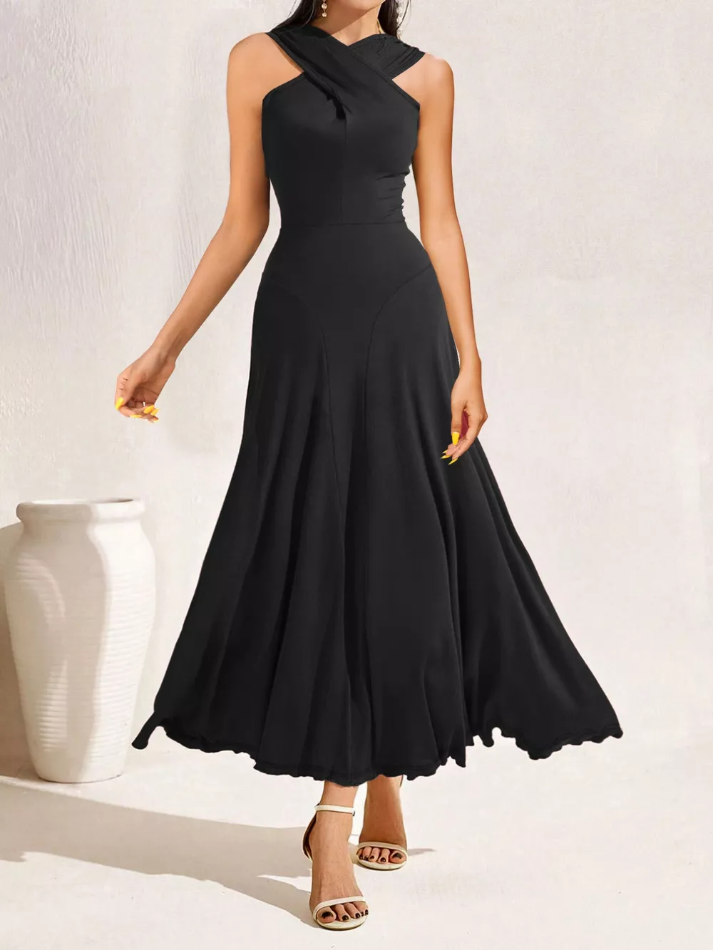 Crisscross Halter Neck A-Line Midi Dress, image 11