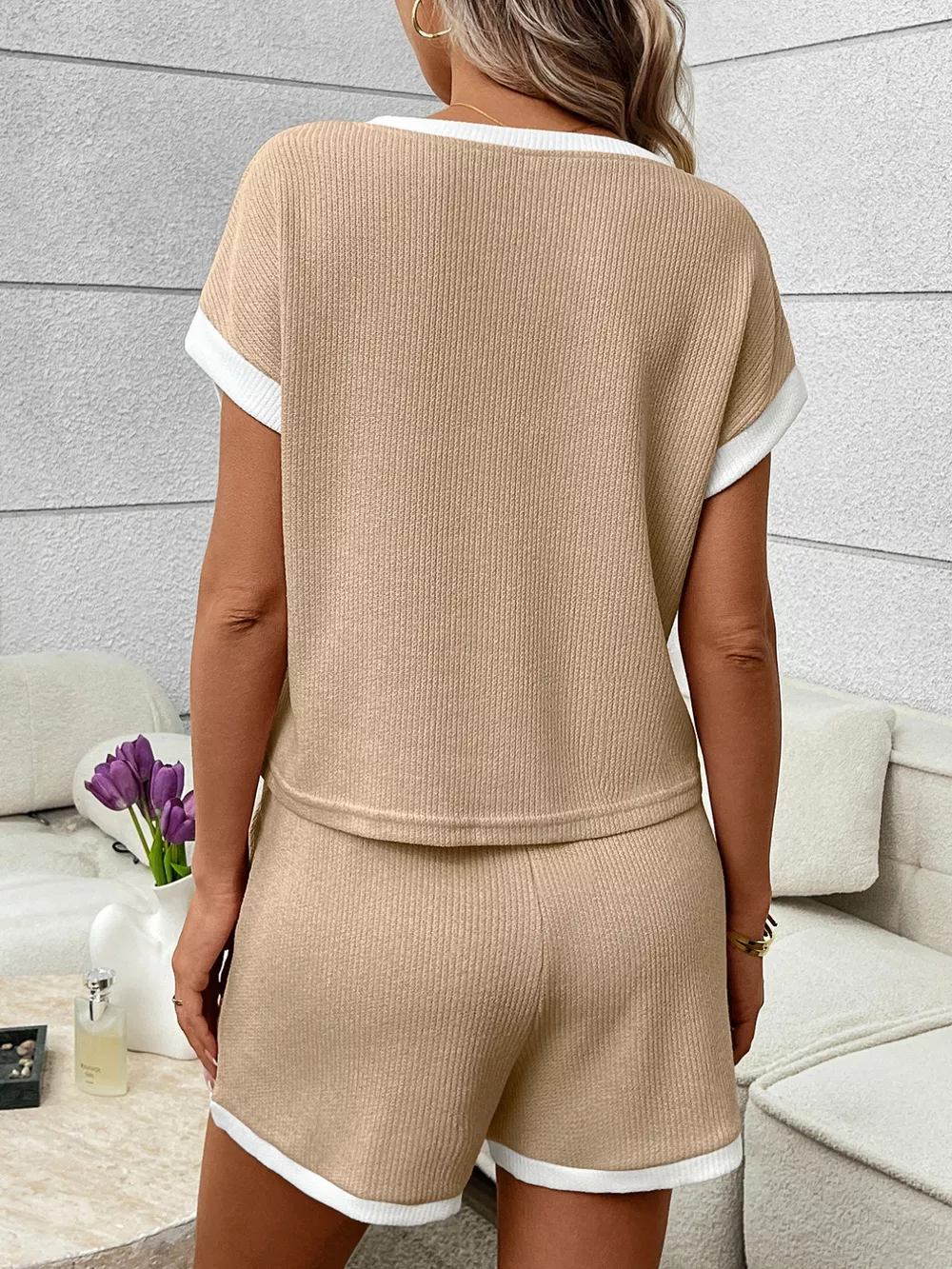 Contrast Trim Short Sleeve Top and Shorts Set, image 15