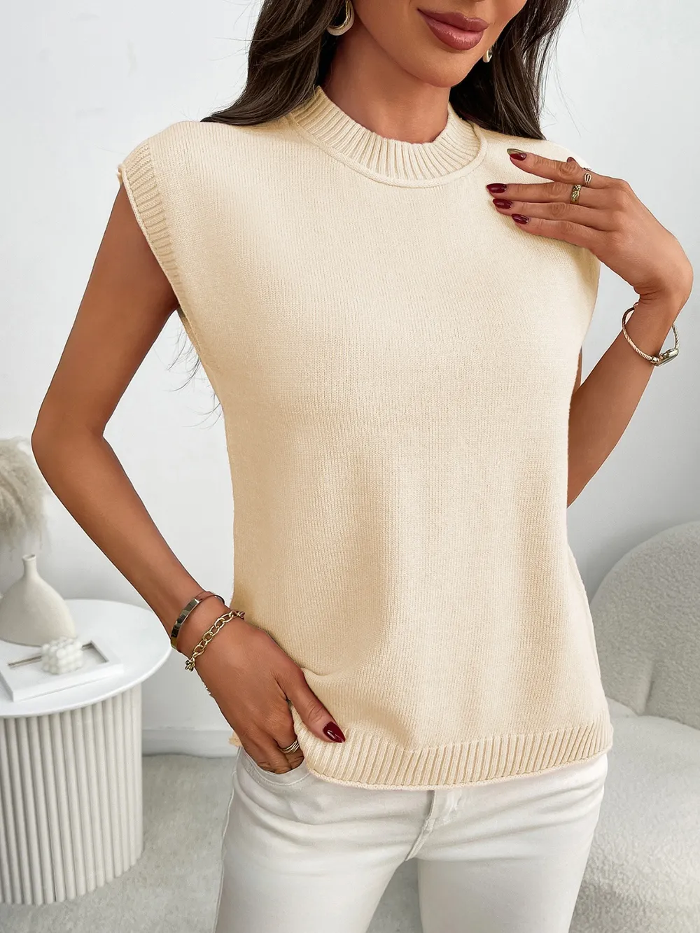 Mock Neck Cap Sleeve Knit Top, image 13