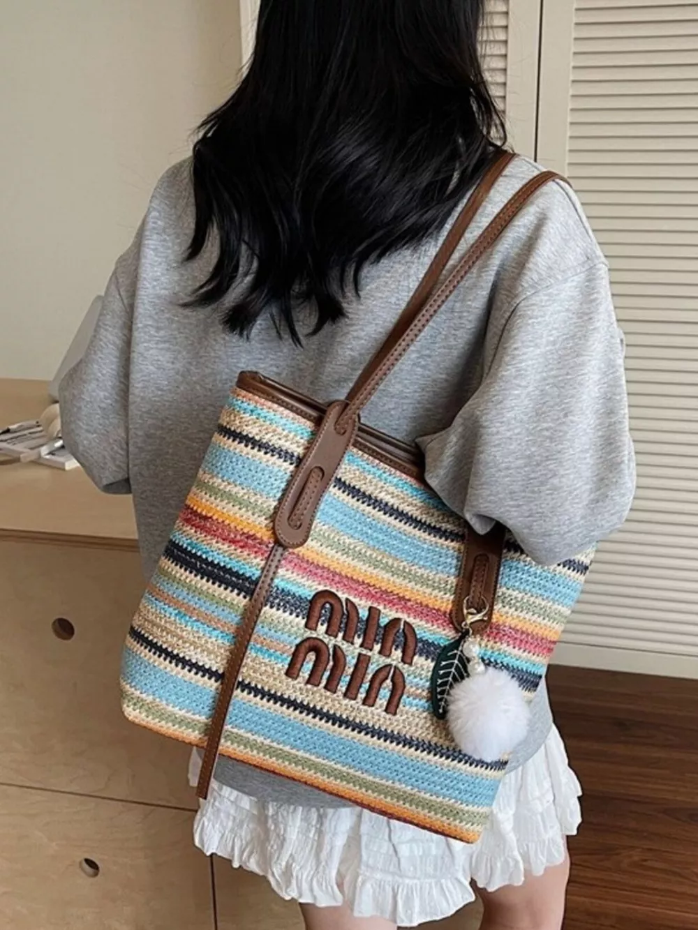 Striped Woven Shoulder Bag, image 2