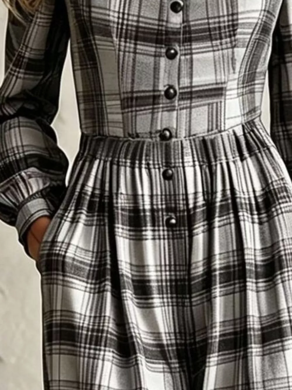 Plaid Square Neck Long Sleeve Wide Leg Jumpsuit, image 6