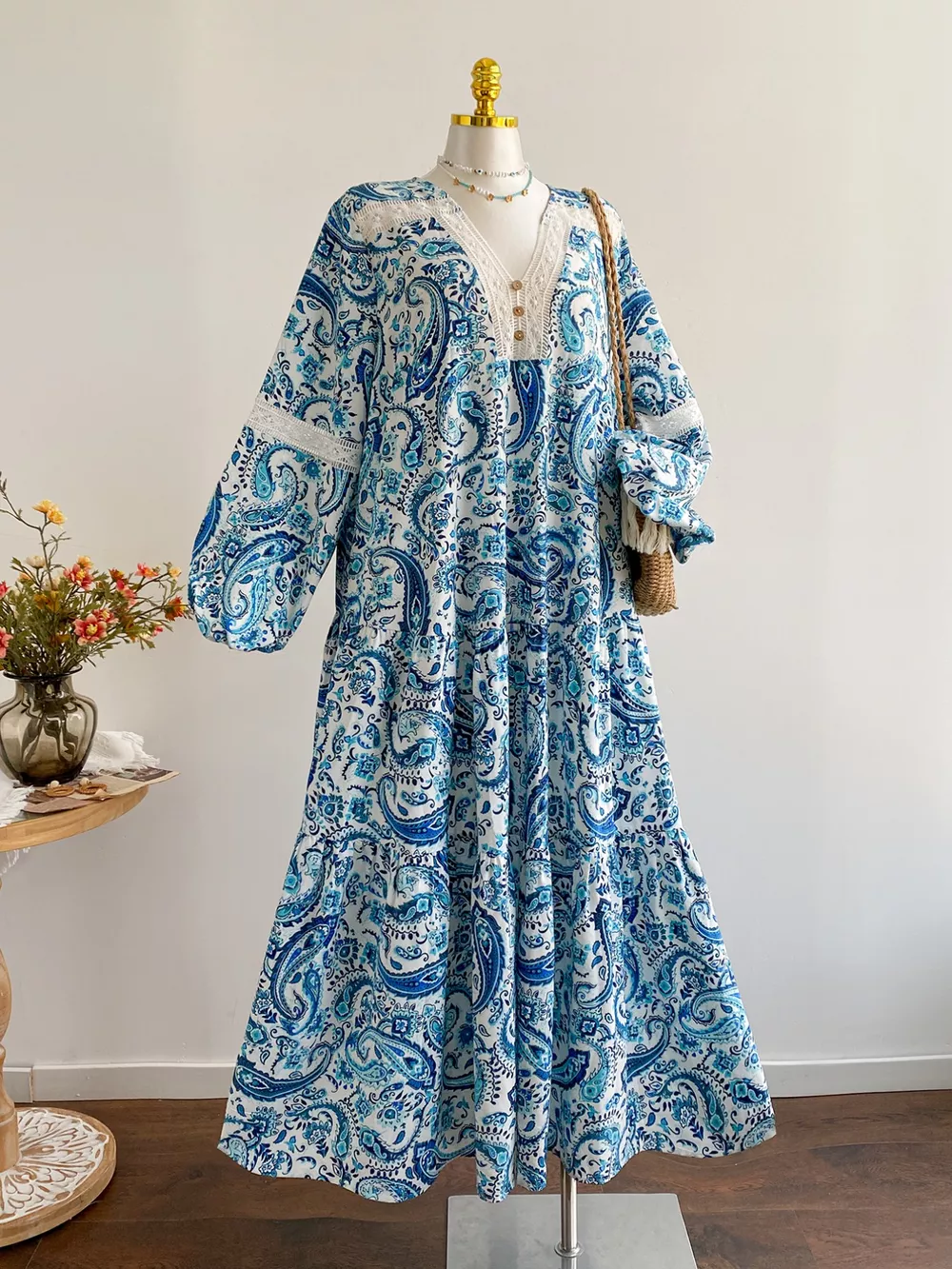 Plus Size Bohemian Paisley Print V-Neck Dress, image 6