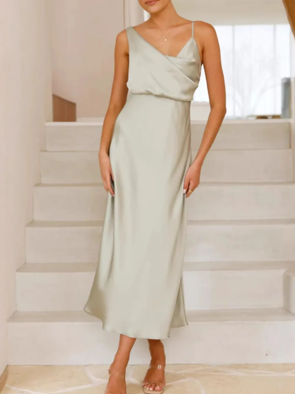 Satin Asymmetrical Midi Dress, image 32