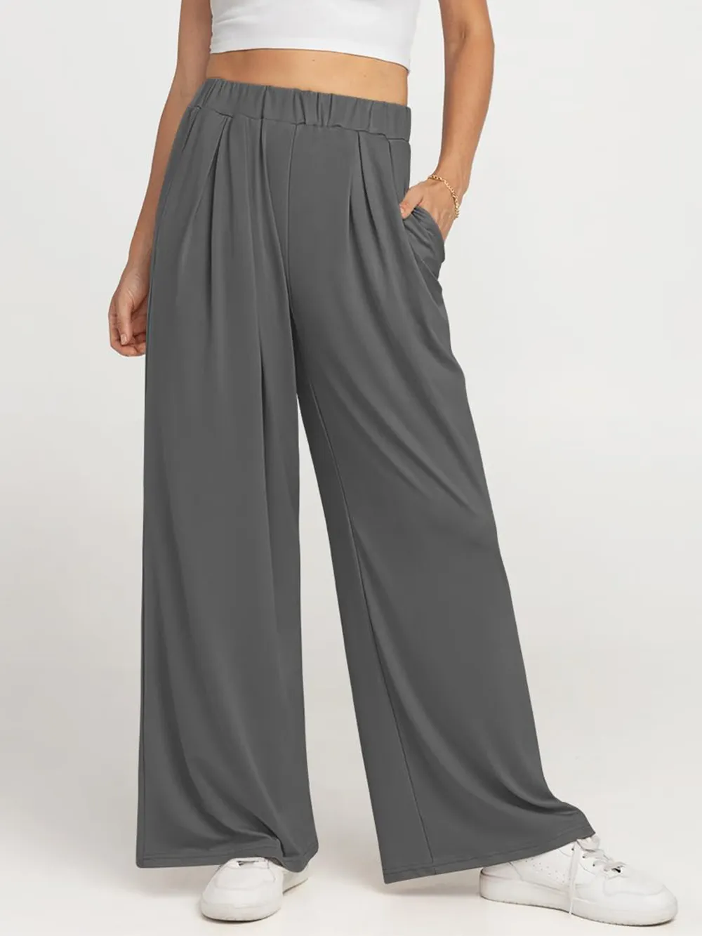 Elastic Waist Wide Leg Pants, image 8