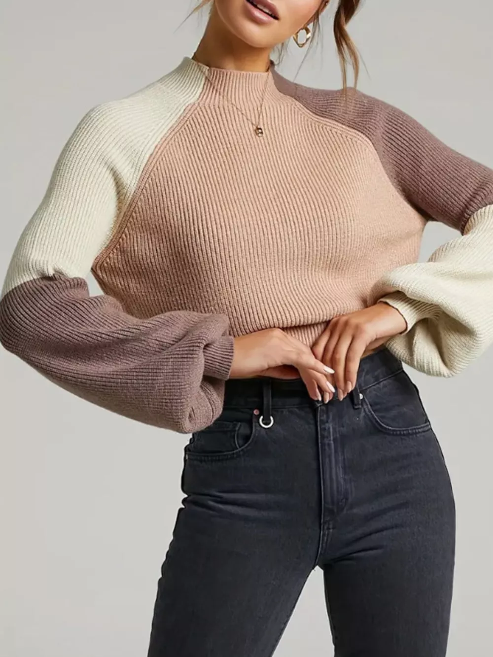 Color Block Mock Neck Sweater, image 6