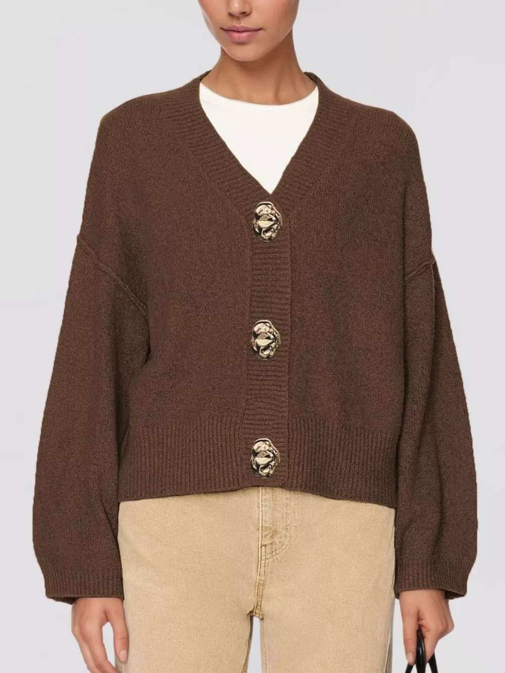 Gold Buttons V-Neck Cardigan, image 2