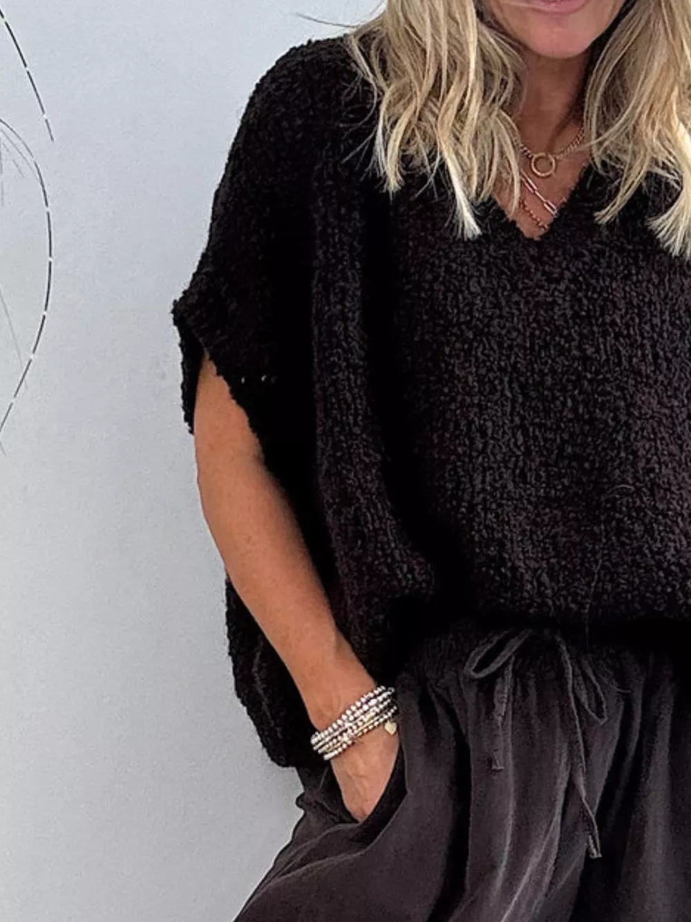 Textured Knit V-Neck Sweater, image 2