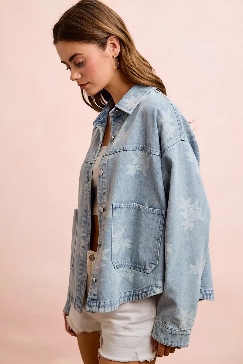 BiBi Printed Washed Denim Jacket With Pocket, image 11