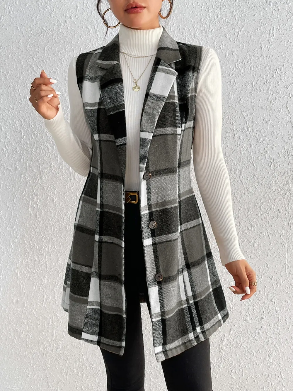 Plaid Button Up Vest Coat, image 11