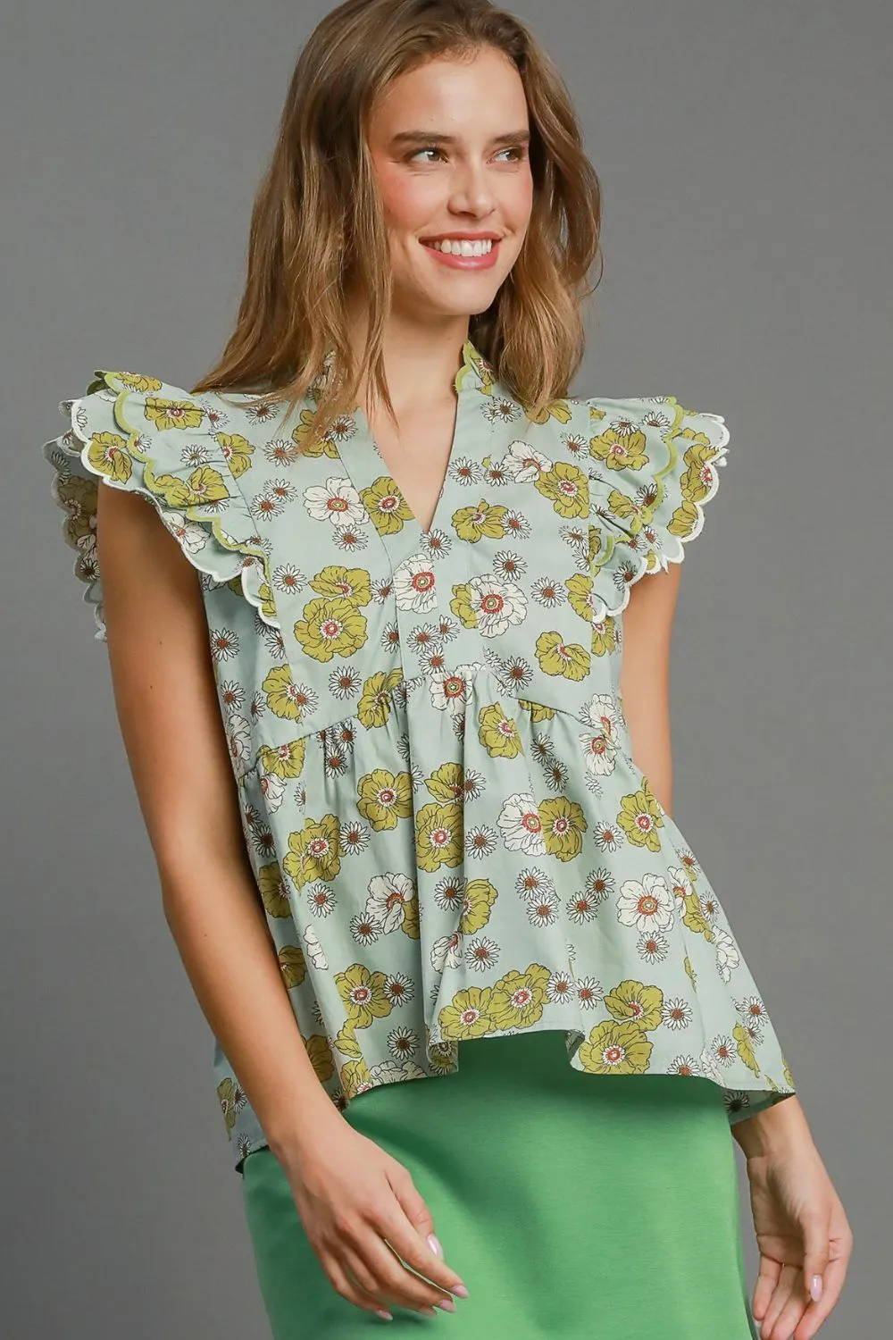 Full Size Floral Print Peplum Top Plus Size