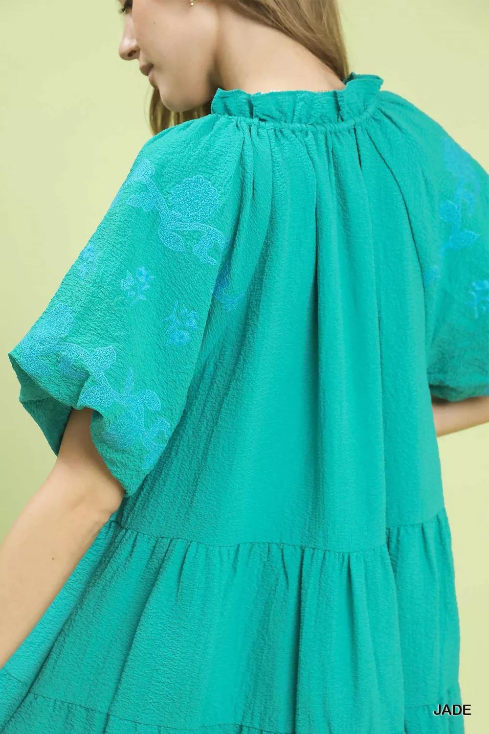 Embroidered Tiered Puff Sleeve Mini Dress, image 5