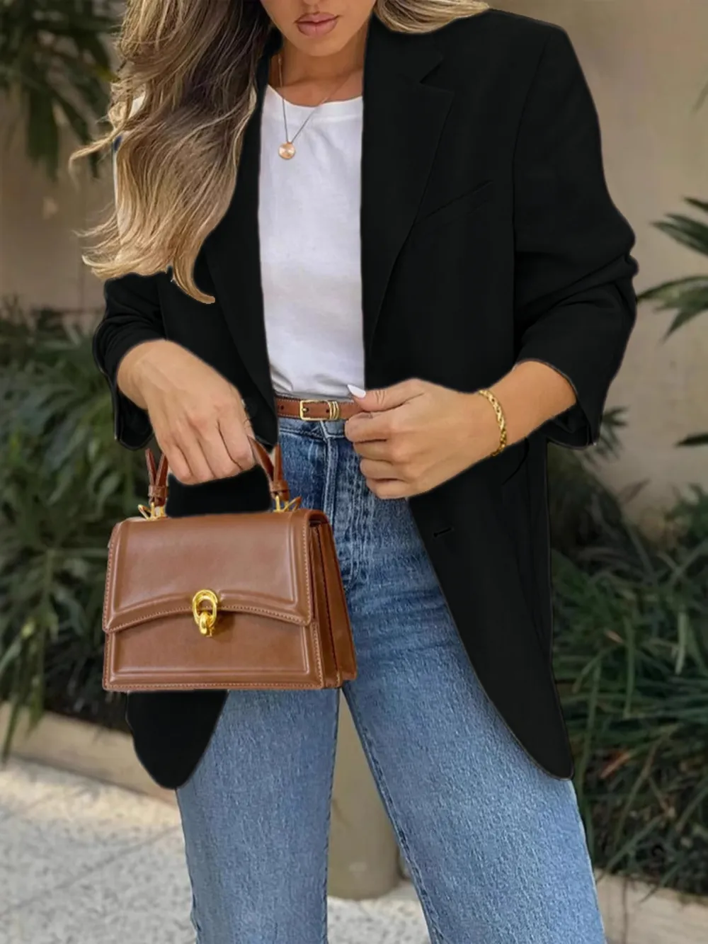 Pocketed Lapel Collar Long Sleeve Blazer, image 5