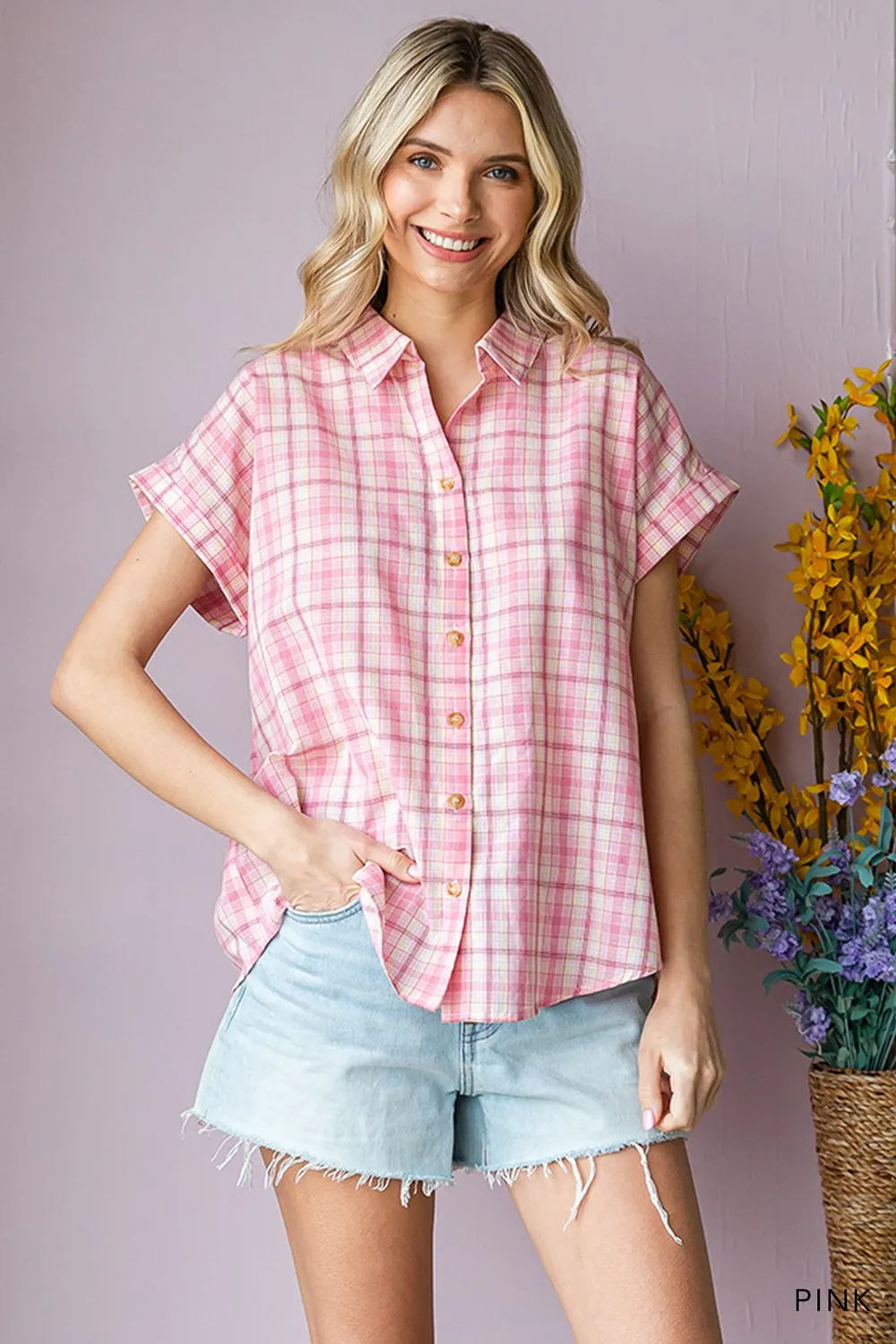 Cotton Bleu by Nu Lab Plaid Collared Neck Short Sleeve Shirt, image 3