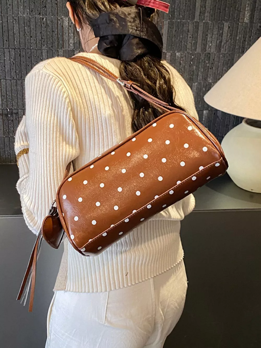 Polka Dot Leather Shoulder Bag, image 3
