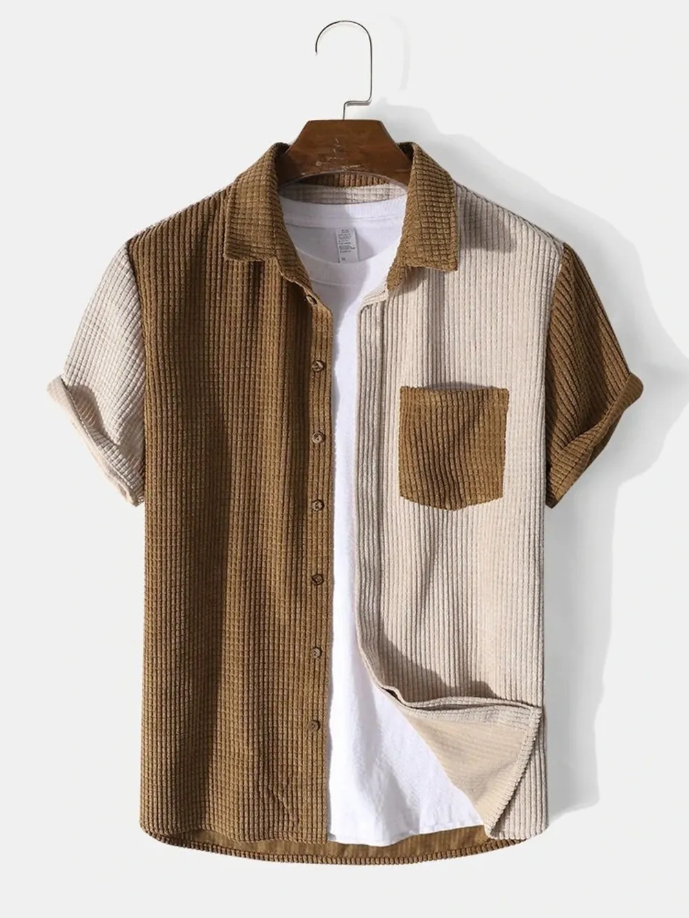 Men's Full Size Color Block Button Up Shirt and Shorts Set Plus Size, image 2