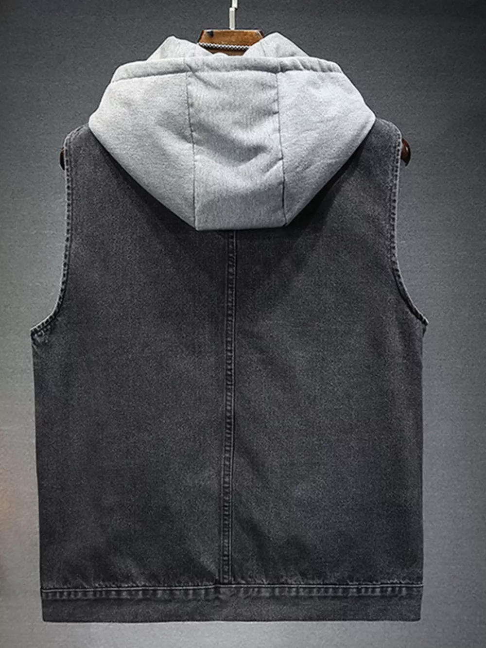Men's Plus Size Hooded Denim Vest with Fleece Lining, image 4