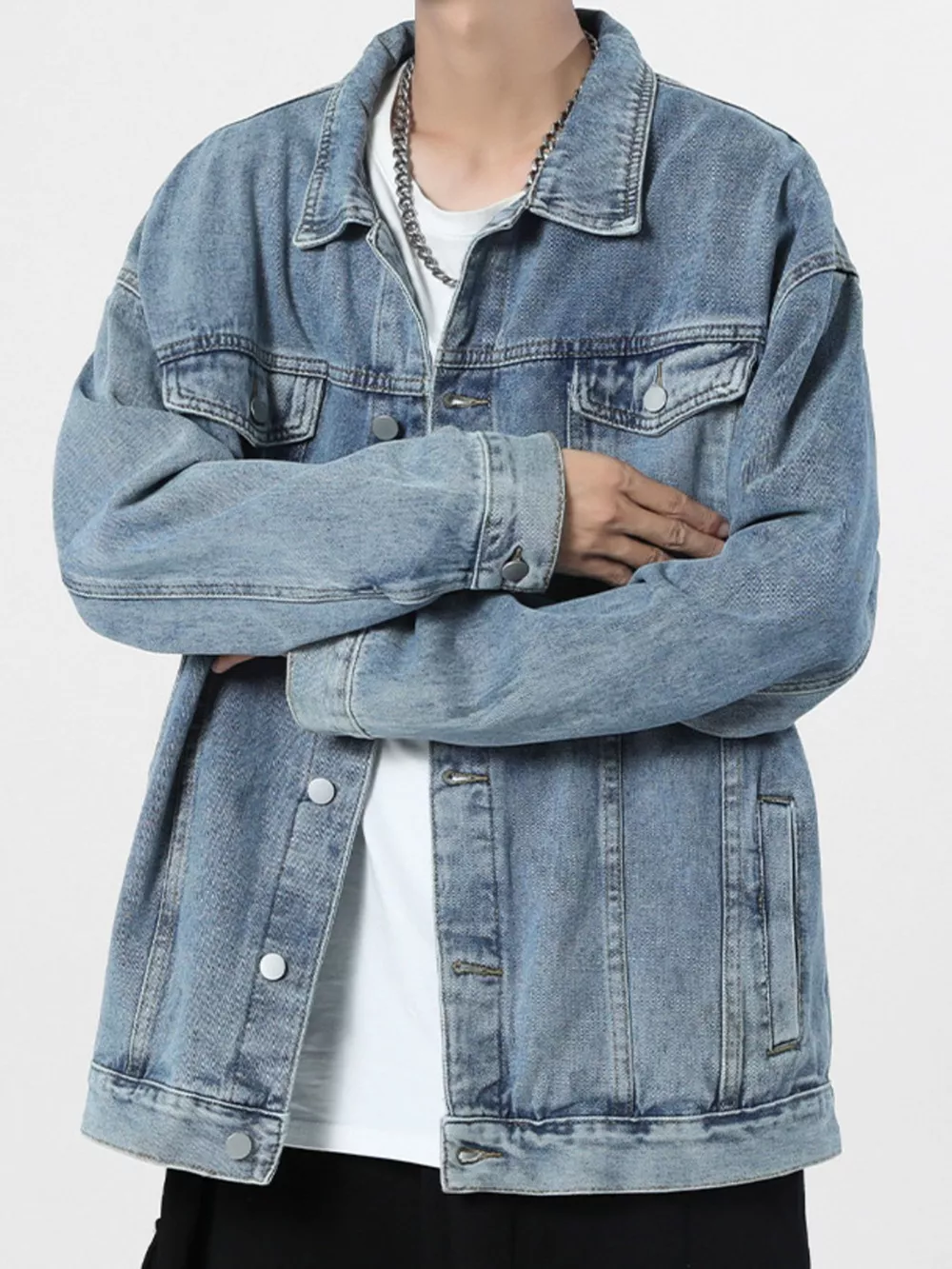 Men's Wash Oversized Denim Jacket, image 3