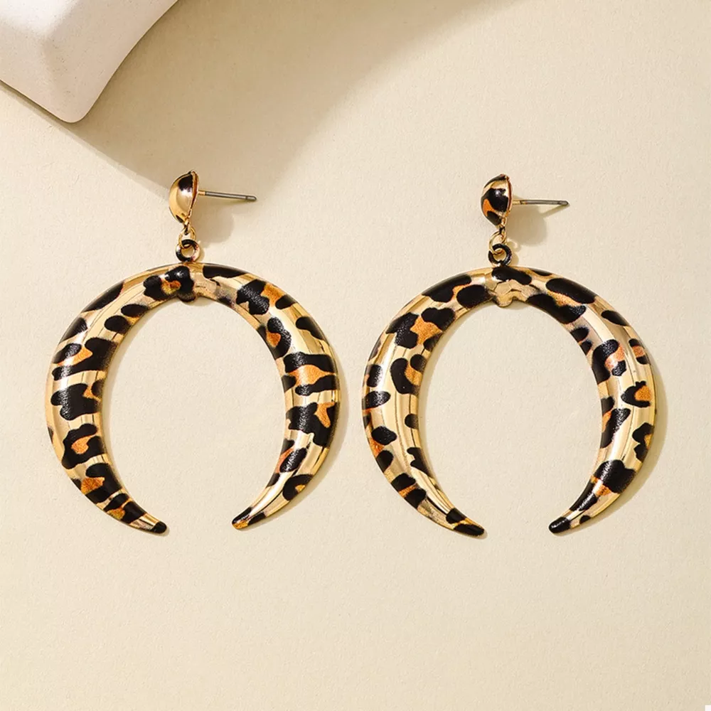 Leopard Crescent Dangle Earrings, image 6