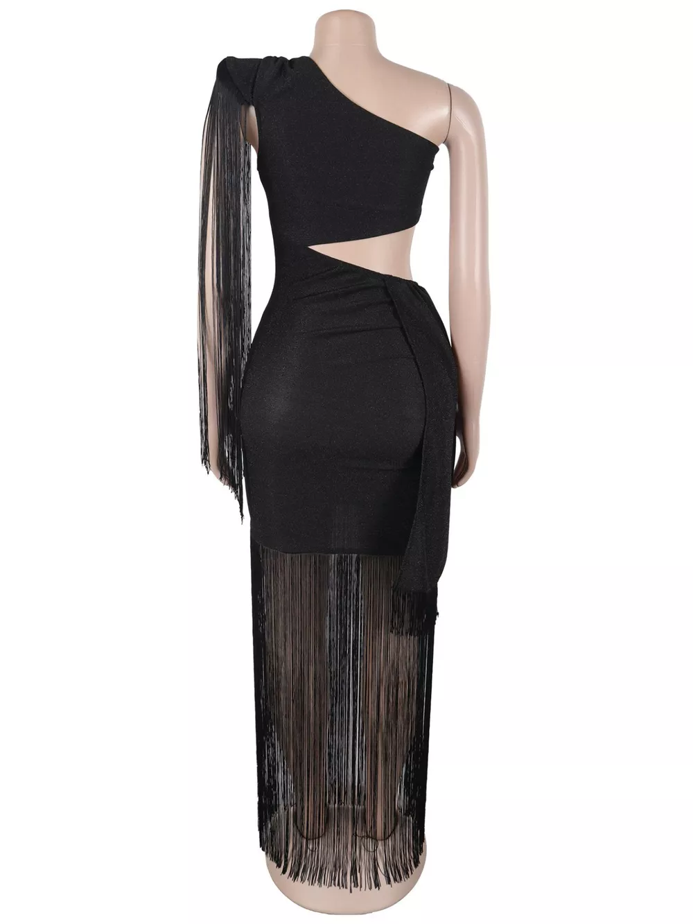 One-Shoulder Cutout Fringe Bodycon Party Dress, image 12