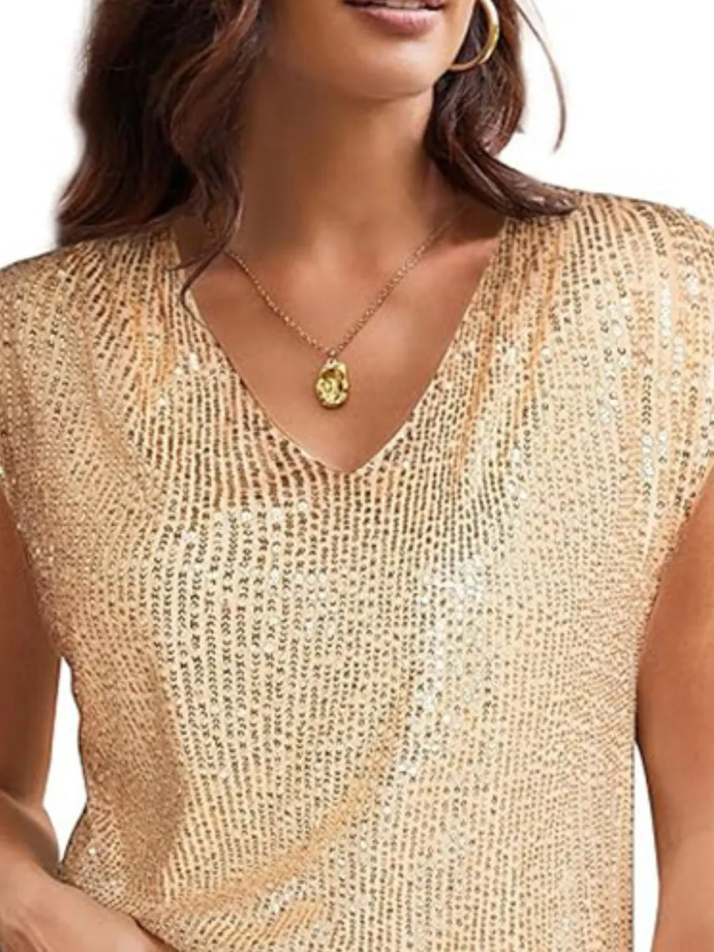 V-Neck Sequin Cap Sleeve Top, image 14