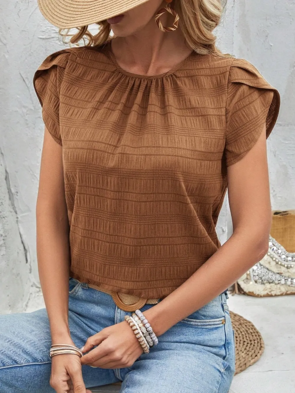 Round Neck Petal Sleeve Top, image 22