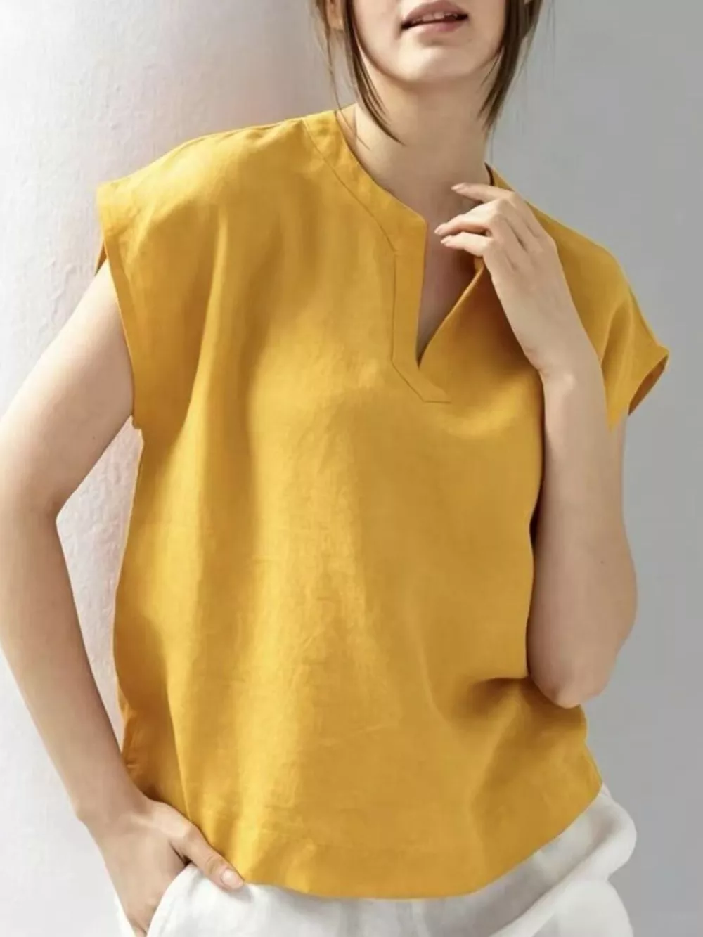 Notched Cap Sleeve Blouse, image 9