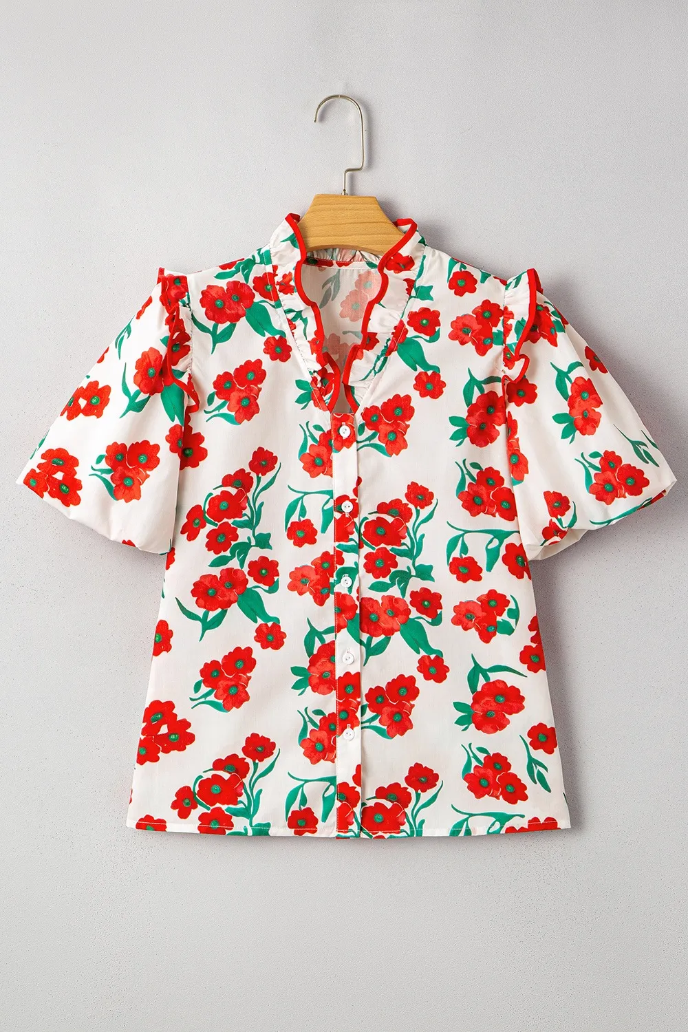 Printed V-Neck Short Sleeve Shirt, image 8
